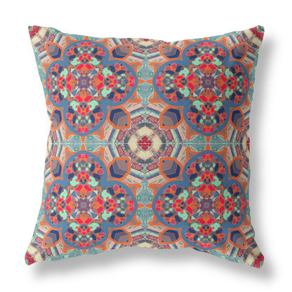Blue & Orange Microsuede Quatrefoil Pillow