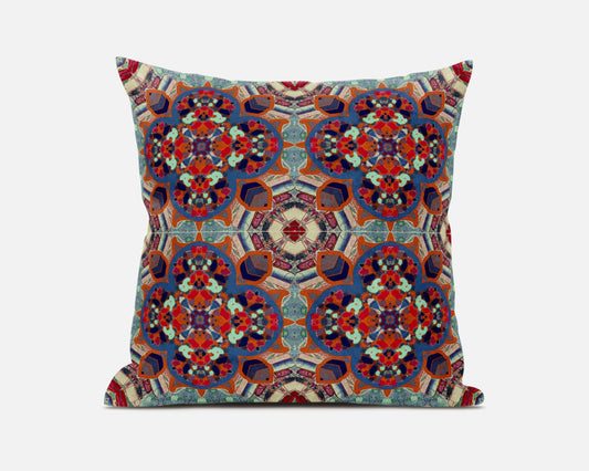 Blue & Orange Microsuede Quatrefoil Pillow