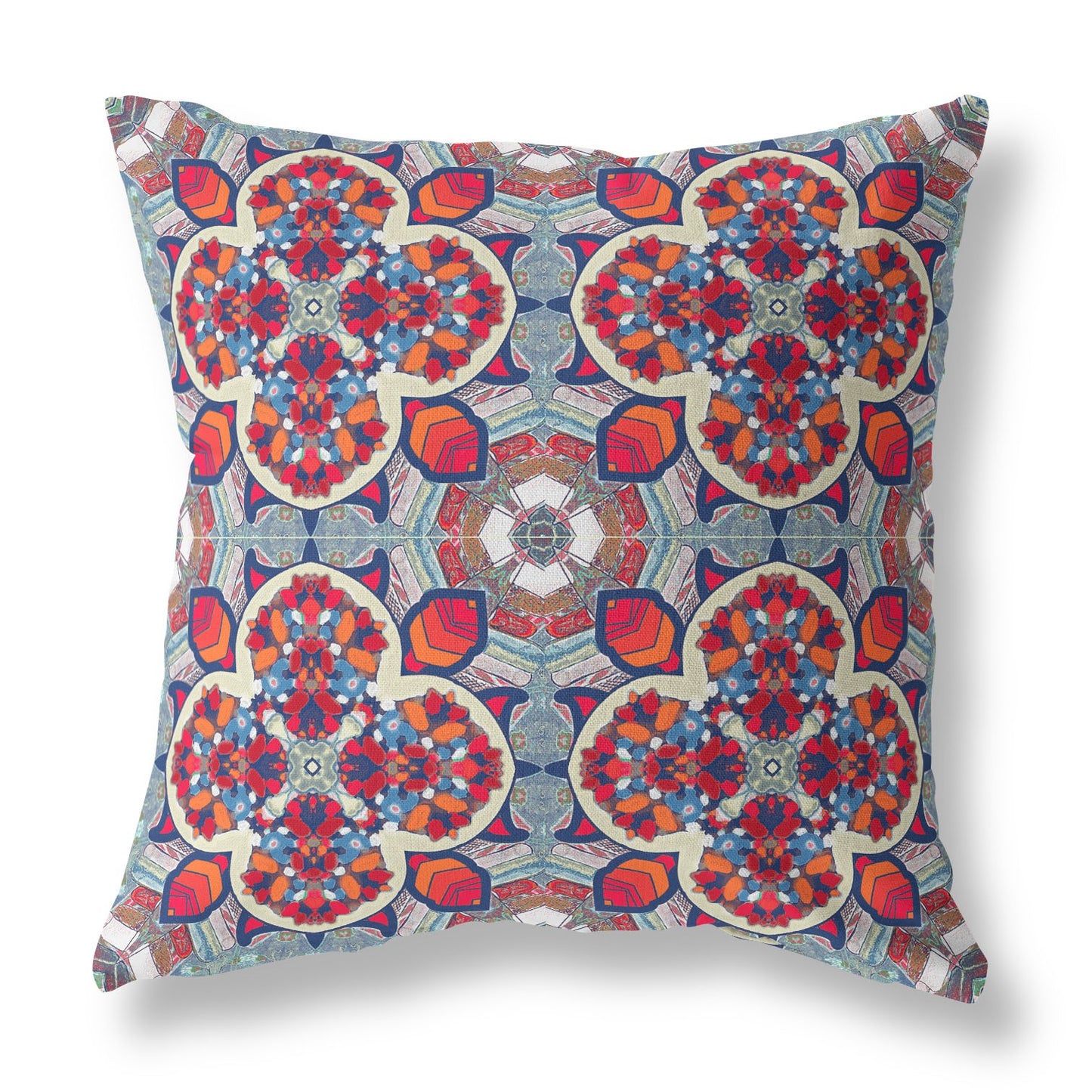 Blue & Red Microsuede Quatrefoil Pillow