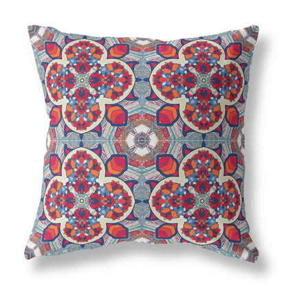 Blue & Red Microsuede Quatrefoil Pillow