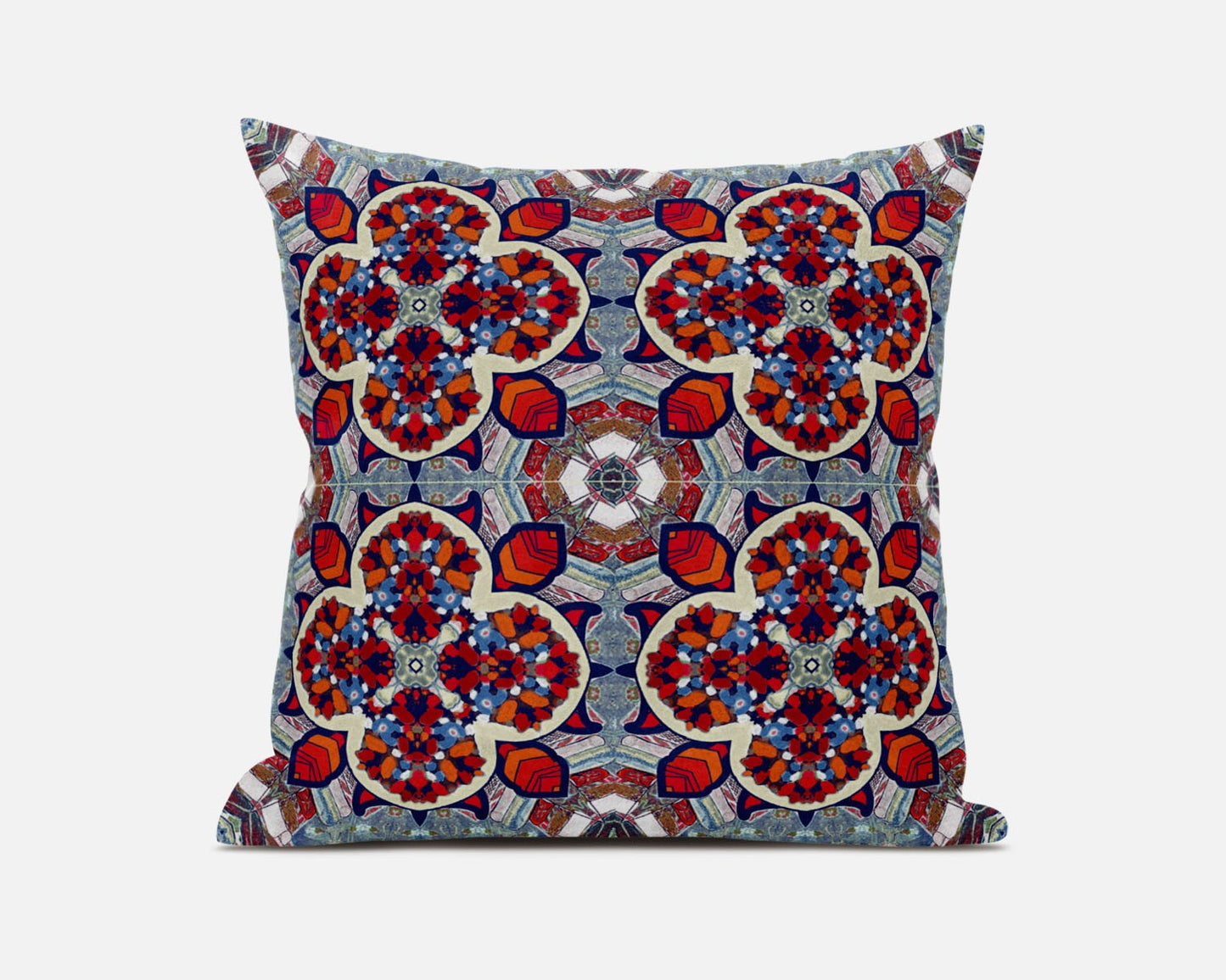 Blue & Red Microsuede Quatrefoil Pillow