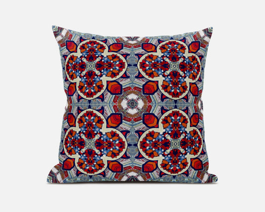Blue & Red Microsuede Quatrefoil Pillow