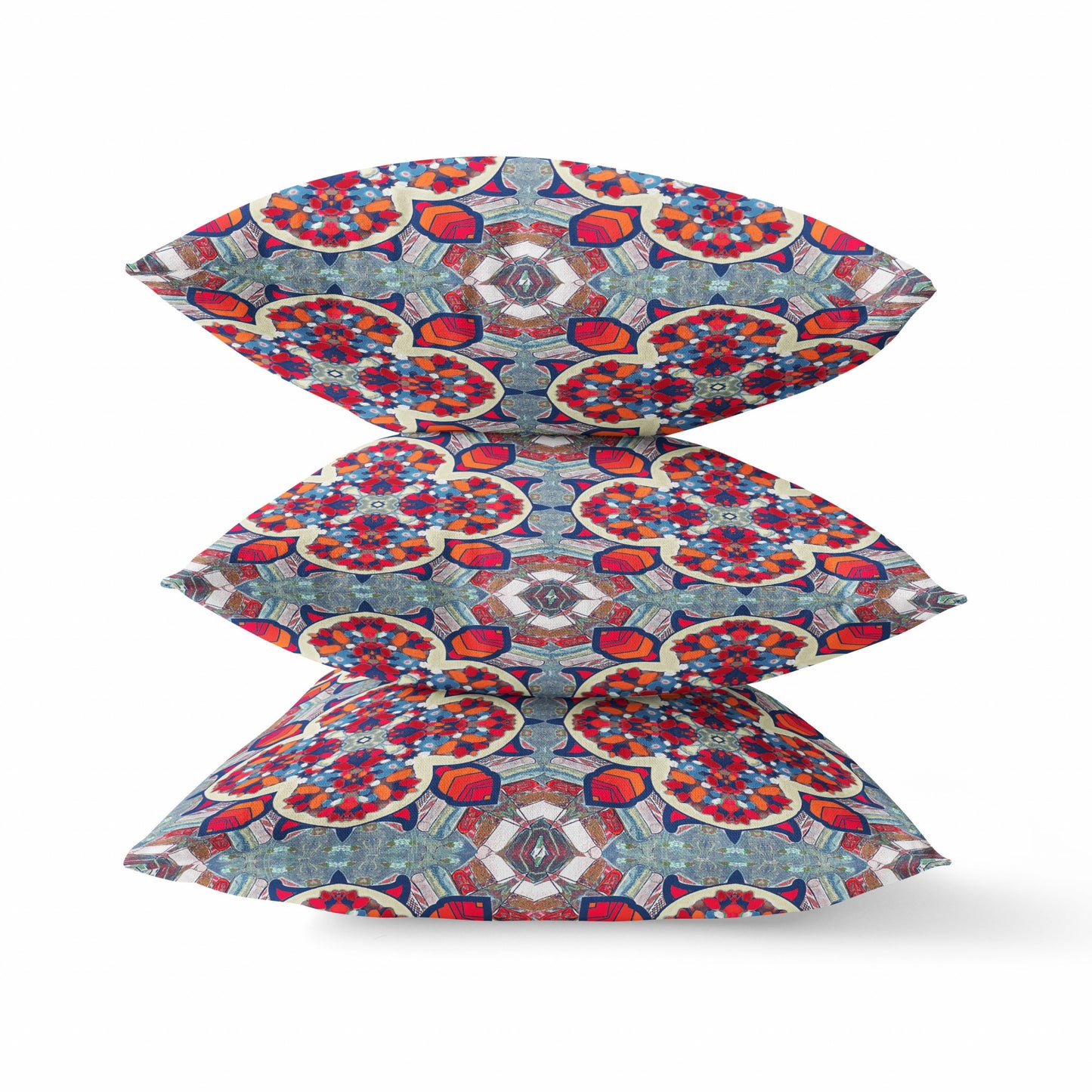 Blue & Red Microsuede Quatrefoil Pillow