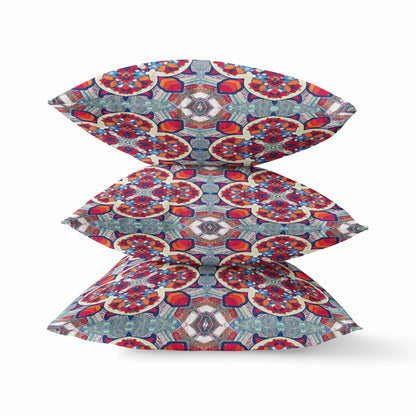 Blue & Red Microsuede Quatrefoil Pillow