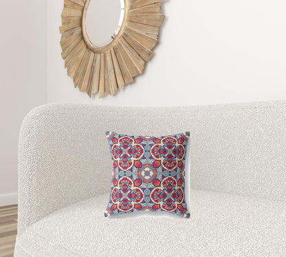Blue & Red Microsuede Quatrefoil Pillow