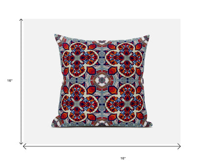 Blue & Red Microsuede Quatrefoil Pillow
