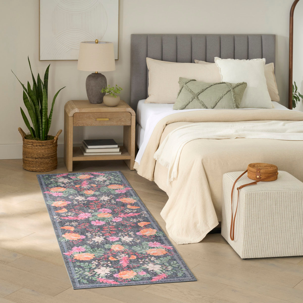 Nourison Botanical Charcoal & Multicolor Machine Washable Rug - Room Scene