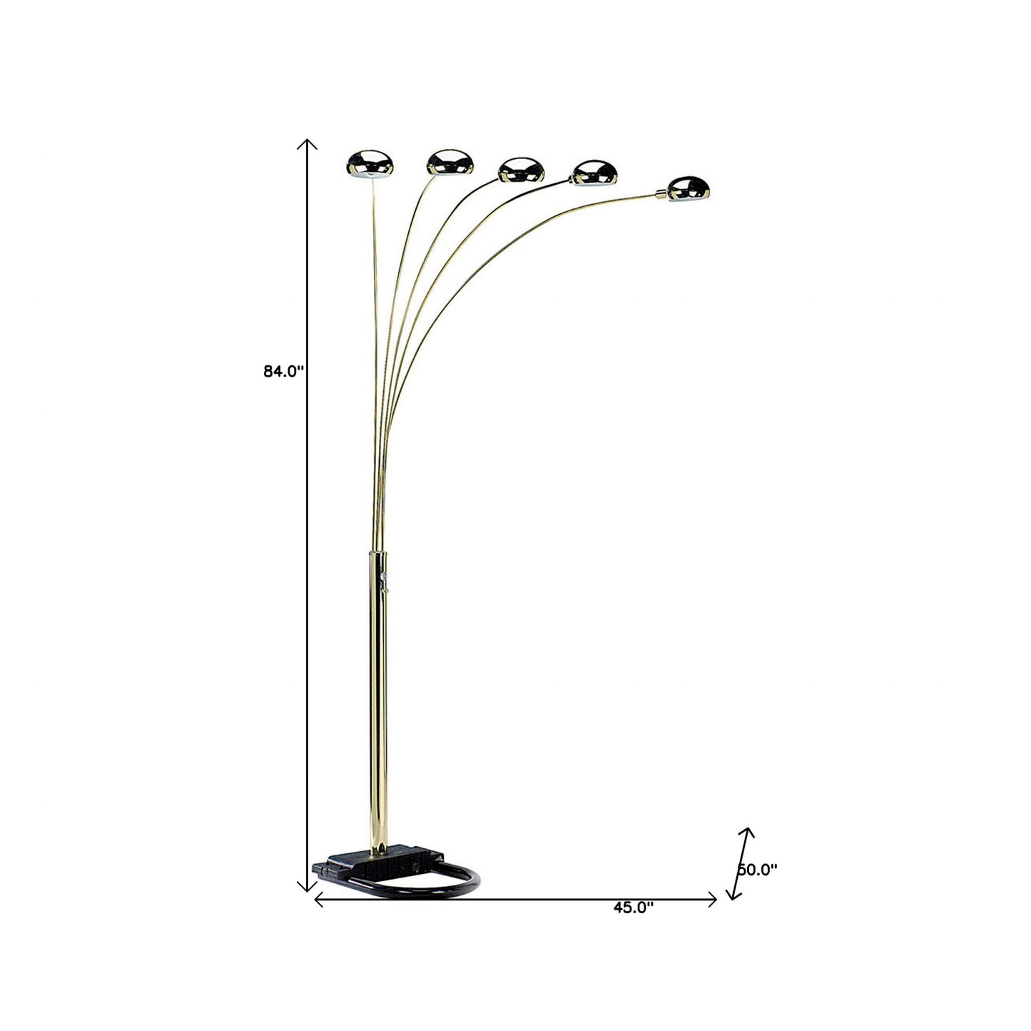 Brass 5-Light Arc Floor Lamp w/ Brass Shade