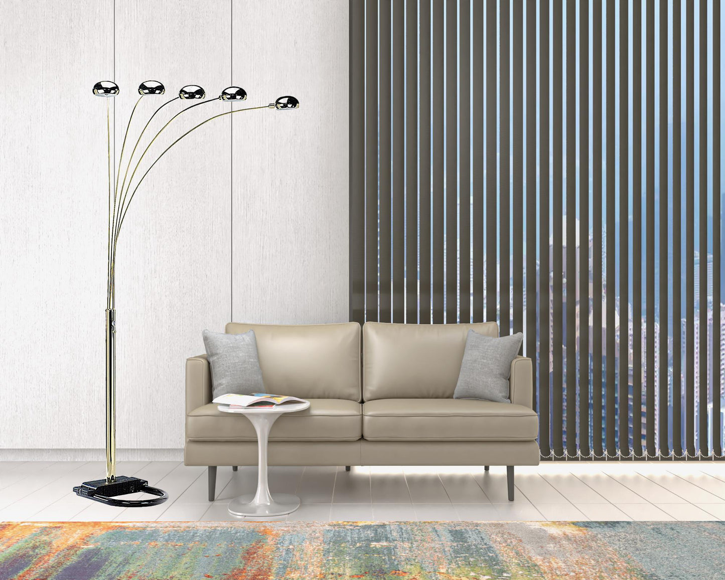 Brass 5-Light Arc Floor Lamp w/ Brass Shade