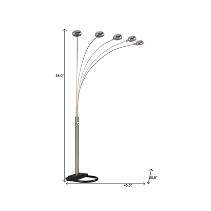 Nickel Five Lights Arc Floor Lamp w/ Shade