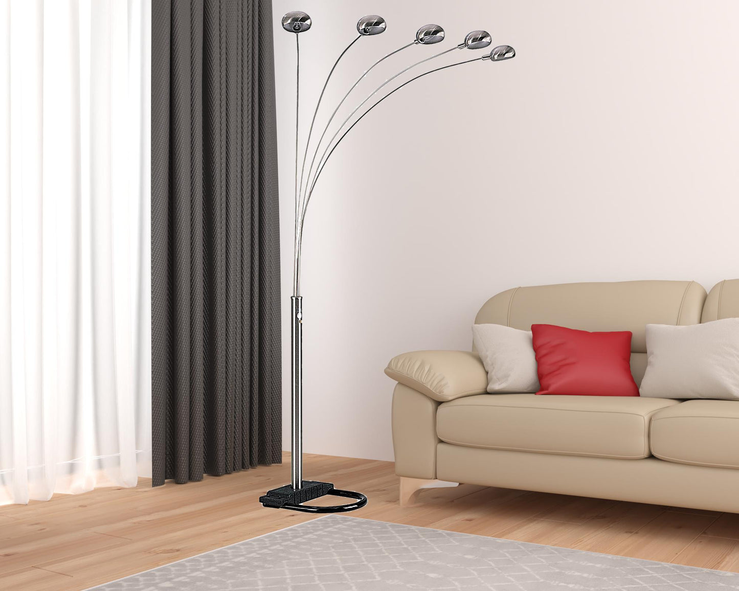 Nickel Five Lights Arc Floor Lamp w/ Shade
