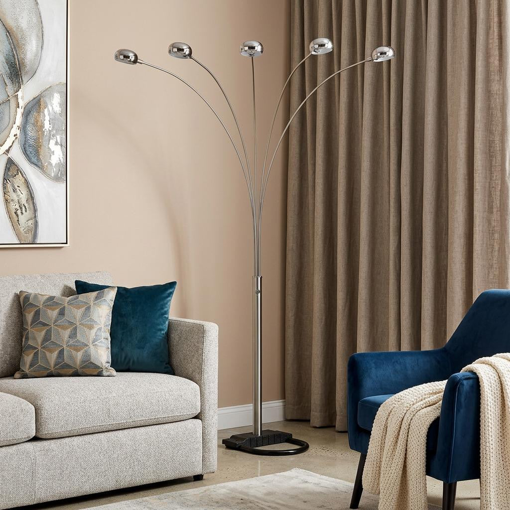 Nickel Five Lights Arc Floor Lamp w/ Shade
