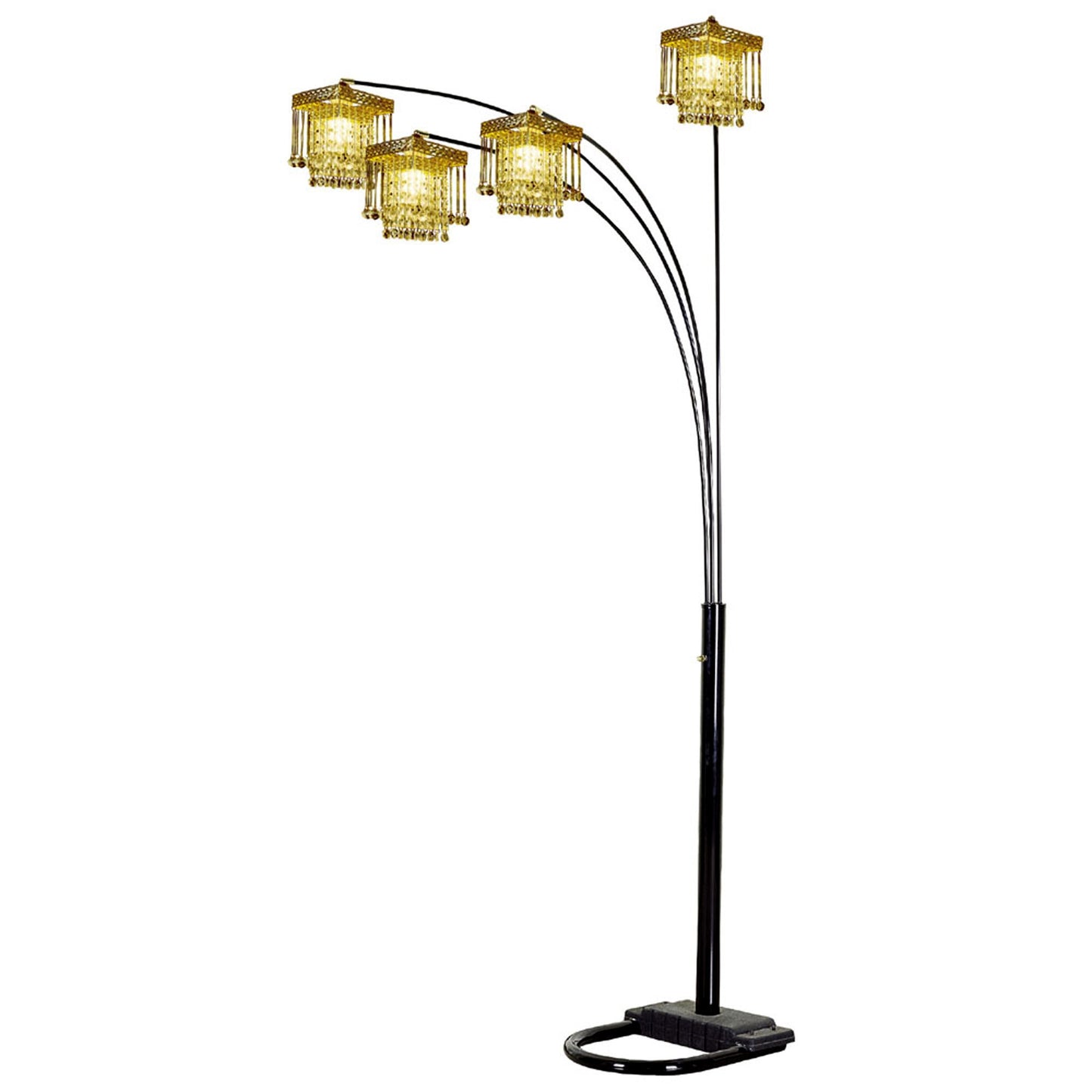 Black 4-Light Arc Floor Lamp w/ Clear Crystal Glass Chandelier Shade