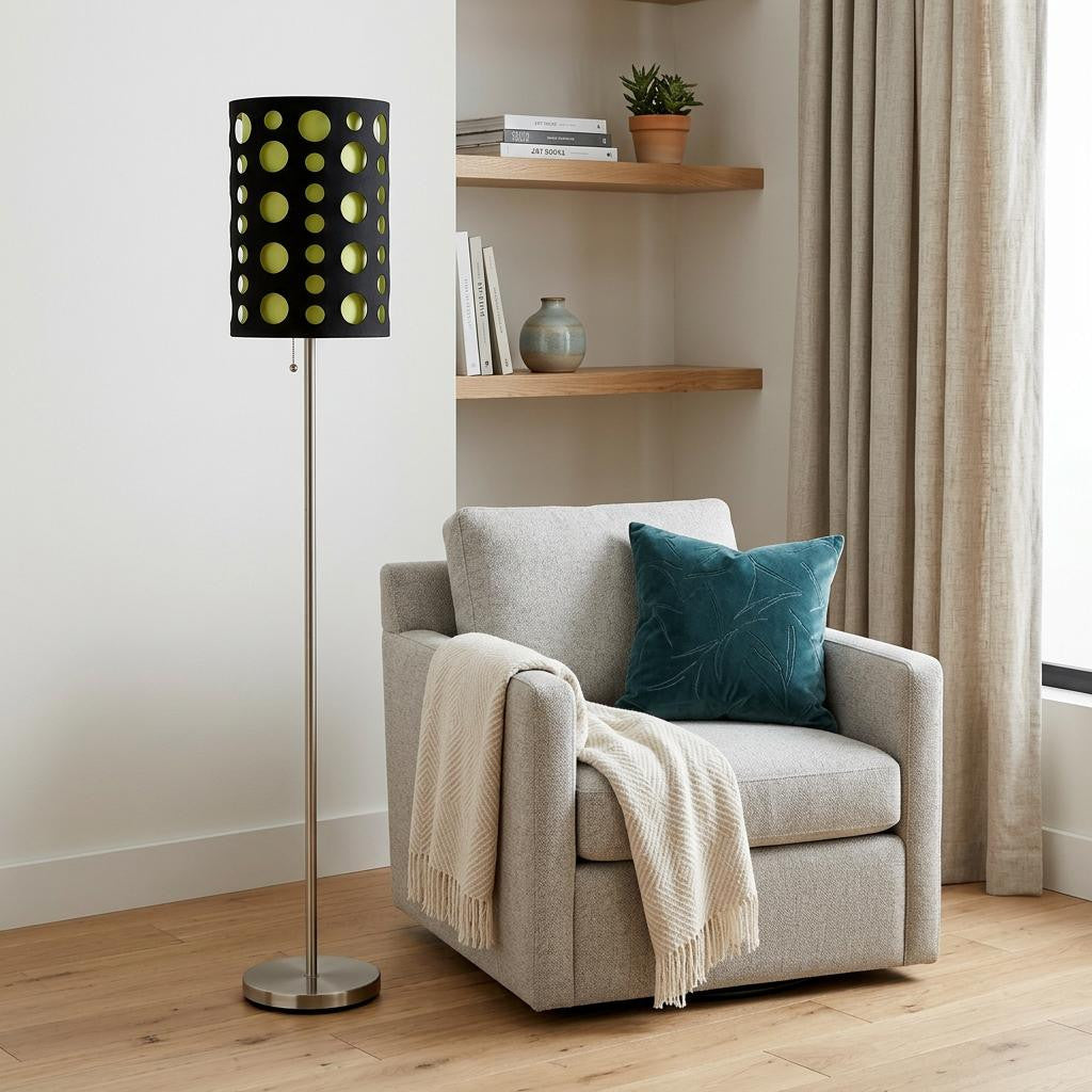 Steel Floor Lamp w/ Black & Green Shade