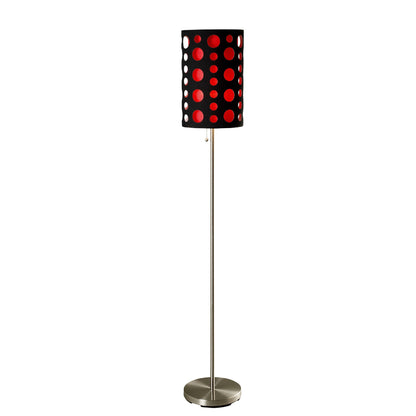 Steel Floor Lamp w/ Black & Red Shade