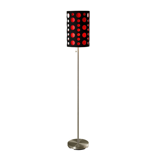 Steel Floor Lamp w/ Black & Red Shade