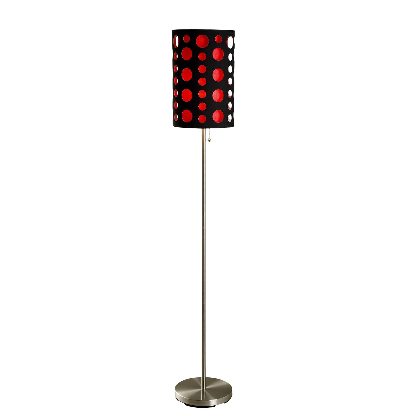 Steel Floor Lamp w/ Black & Red Shade