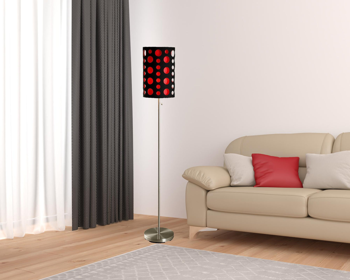 Steel Floor Lamp w/ Black & Red Shade