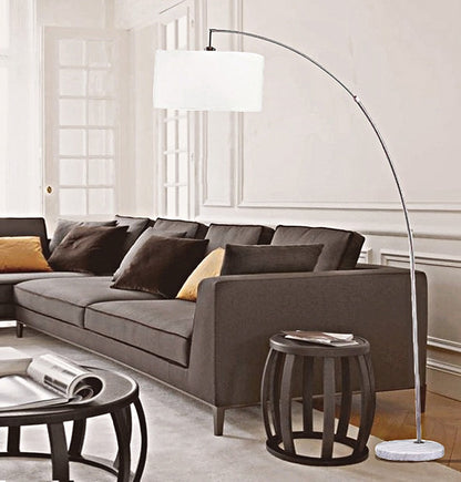 White & Silver Arc Floor Lamp w/ Shade