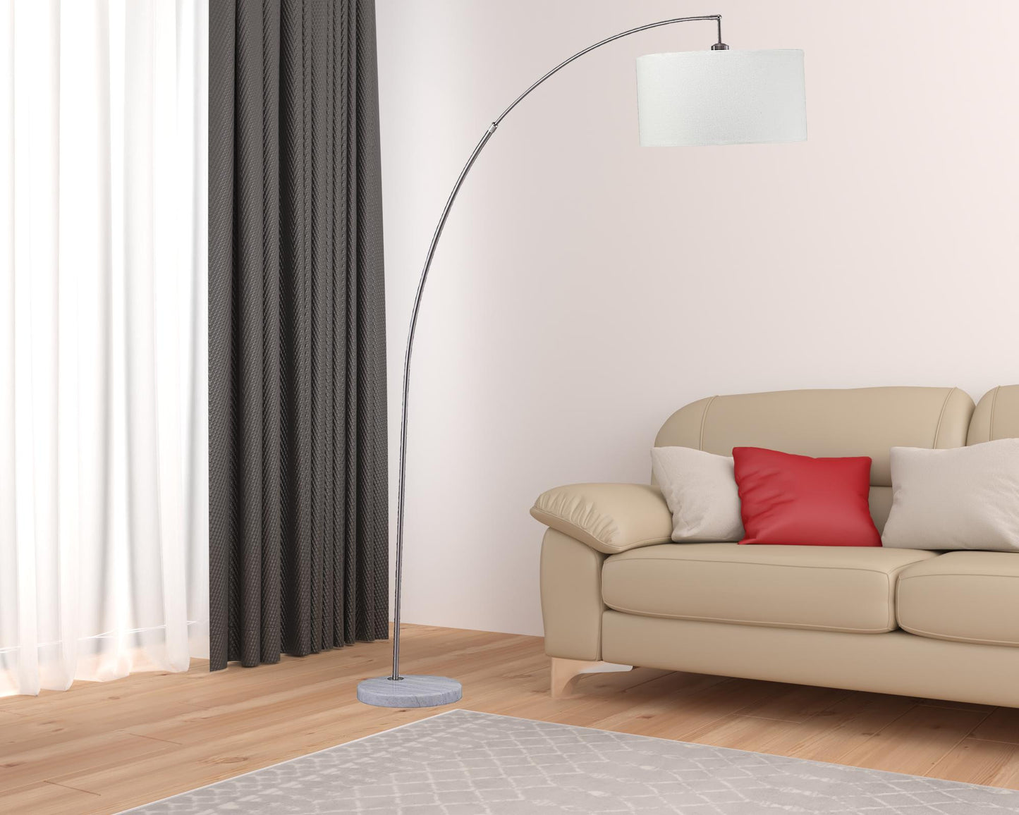 White & Silver Arc Floor Lamp w/ Shade