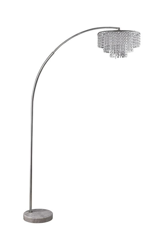 Silver & White Arc Floor Lamp w/ Faux Crystal Beading