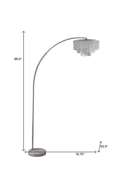 Silver & White Arc Floor Lamp w/ Faux Crystal Beading