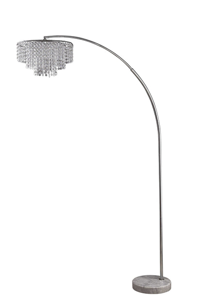 Silver & White Arc Floor Lamp w/ Faux Crystal Beading
