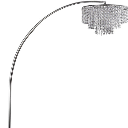 Silver & White Arc Floor Lamp w/ Faux Crystal Beading