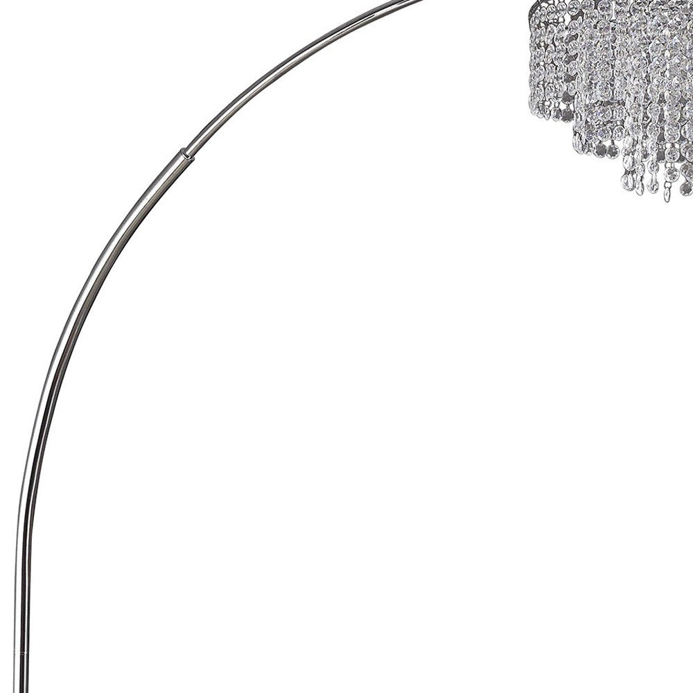 Silver & White Arc Floor Lamp w/ Faux Crystal Beading