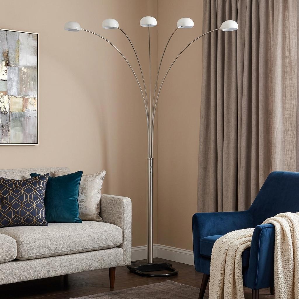 White 5-Light Arc Floor Lamp w/ White Shade