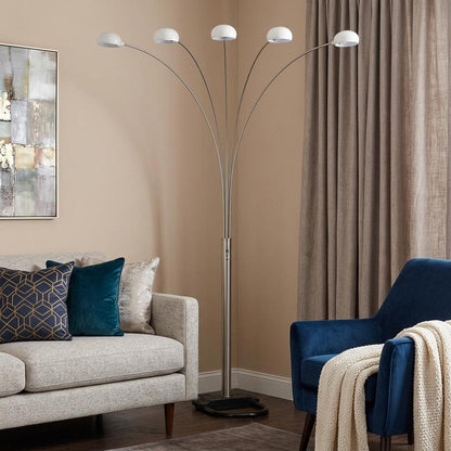 White 5-Light Arc Floor Lamp w/ White Shade