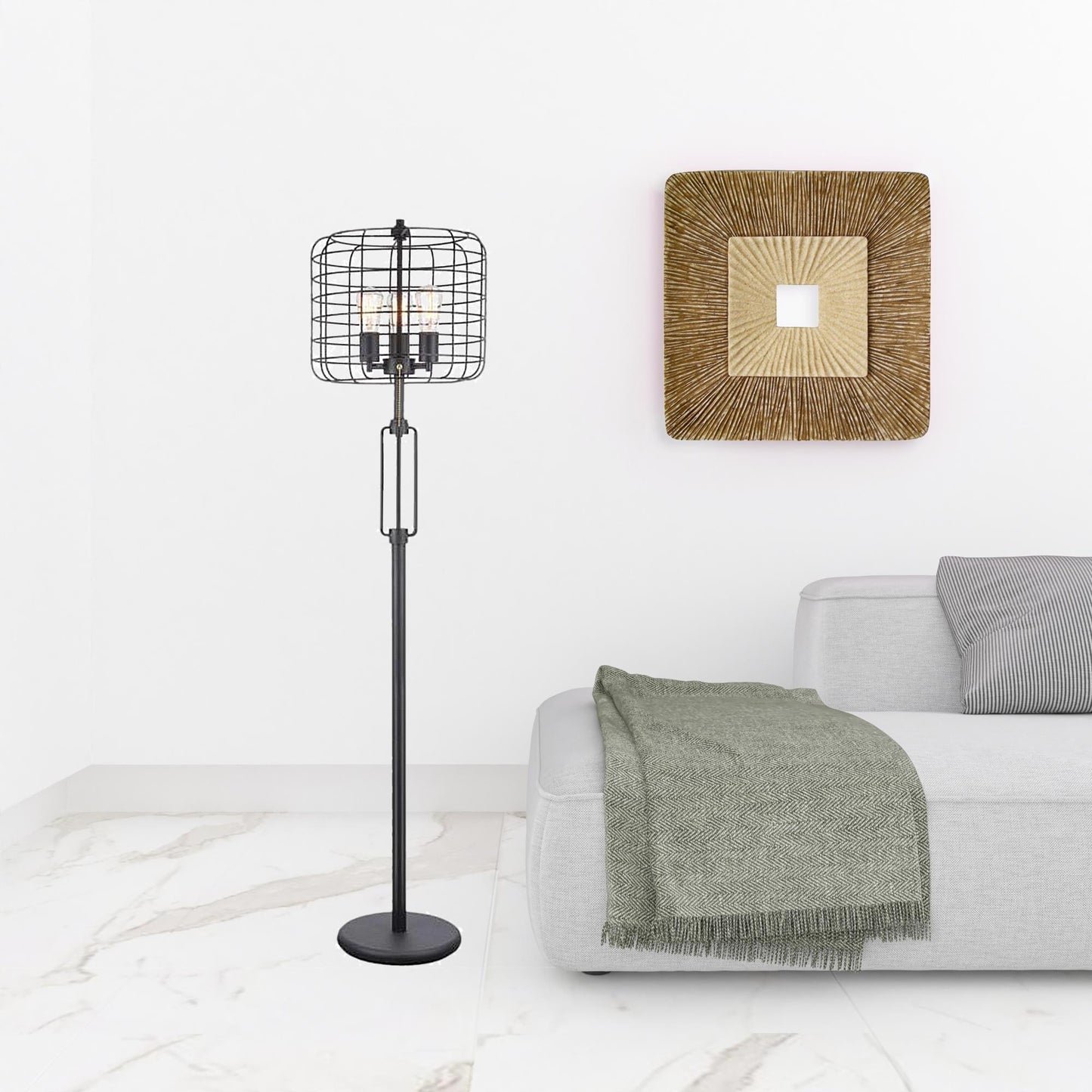 Black Three Lights Floor Lamp w/ Shade