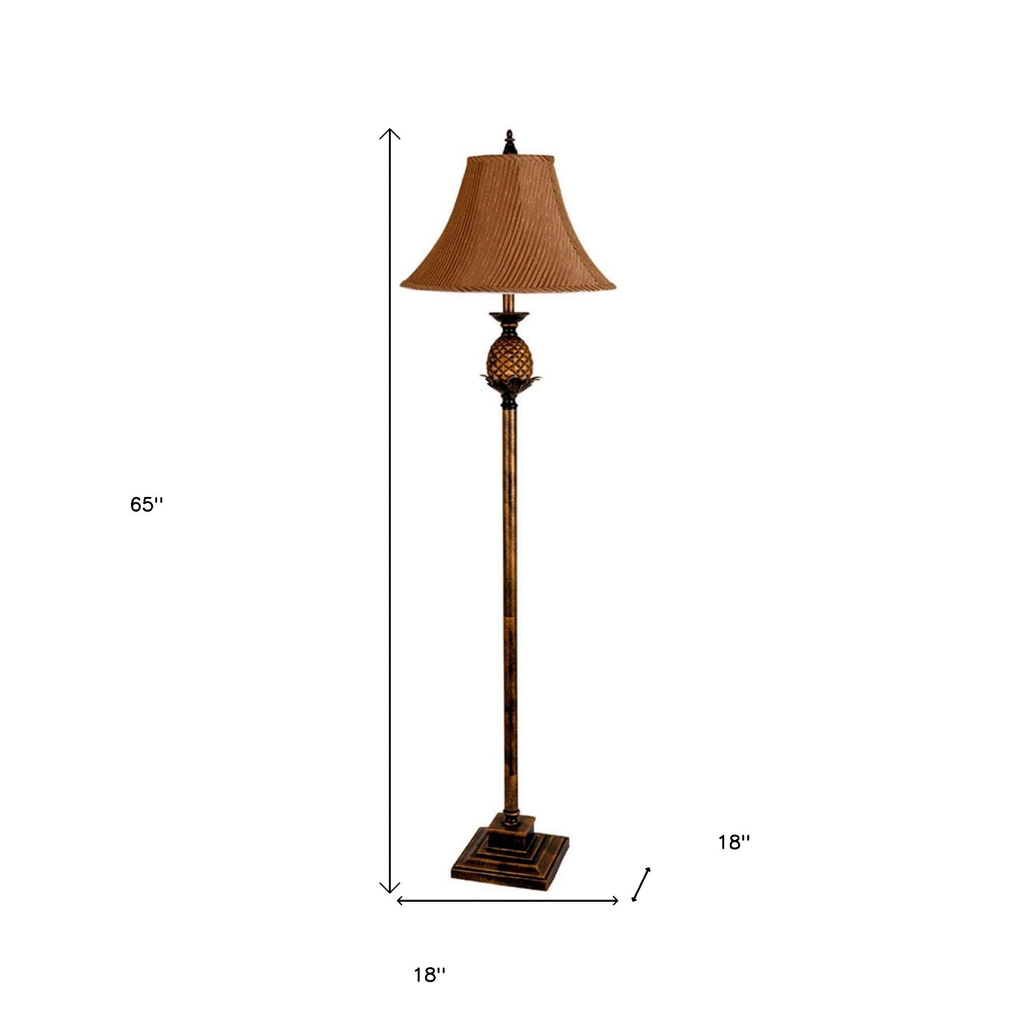 Antique Gold & Brown Traditional Pineapple Floor Lamp w/ Shade