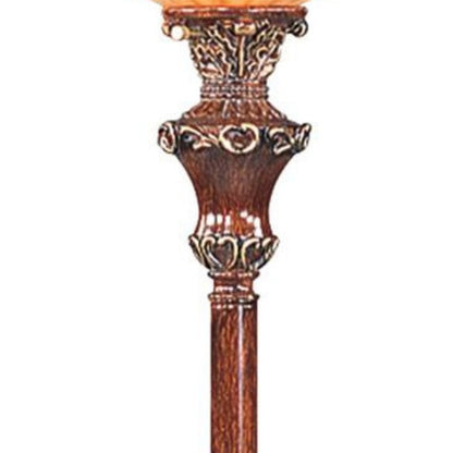 Brown Faux Wood Torchiere Floor Lamp w/ Brown Stained Glass Shade