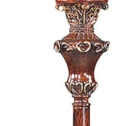 Brown Faux Wood Torchiere Floor Lamp w/ Brown Stained Glass Shade
