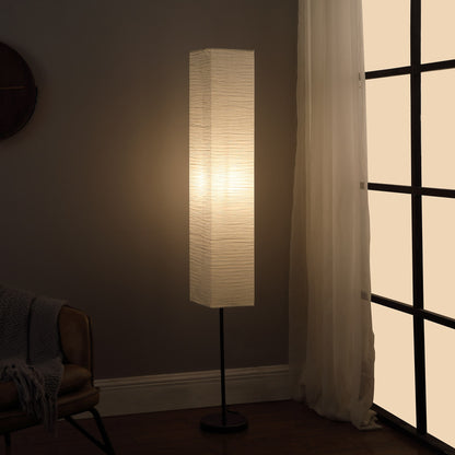 Black Column Floor Lamp w/ Off White Rectangular Paper Shade