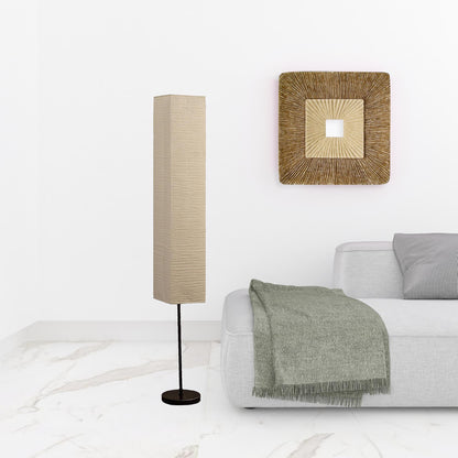 Black Column Floor Lamp w/ Off White Rectangular Paper Shade