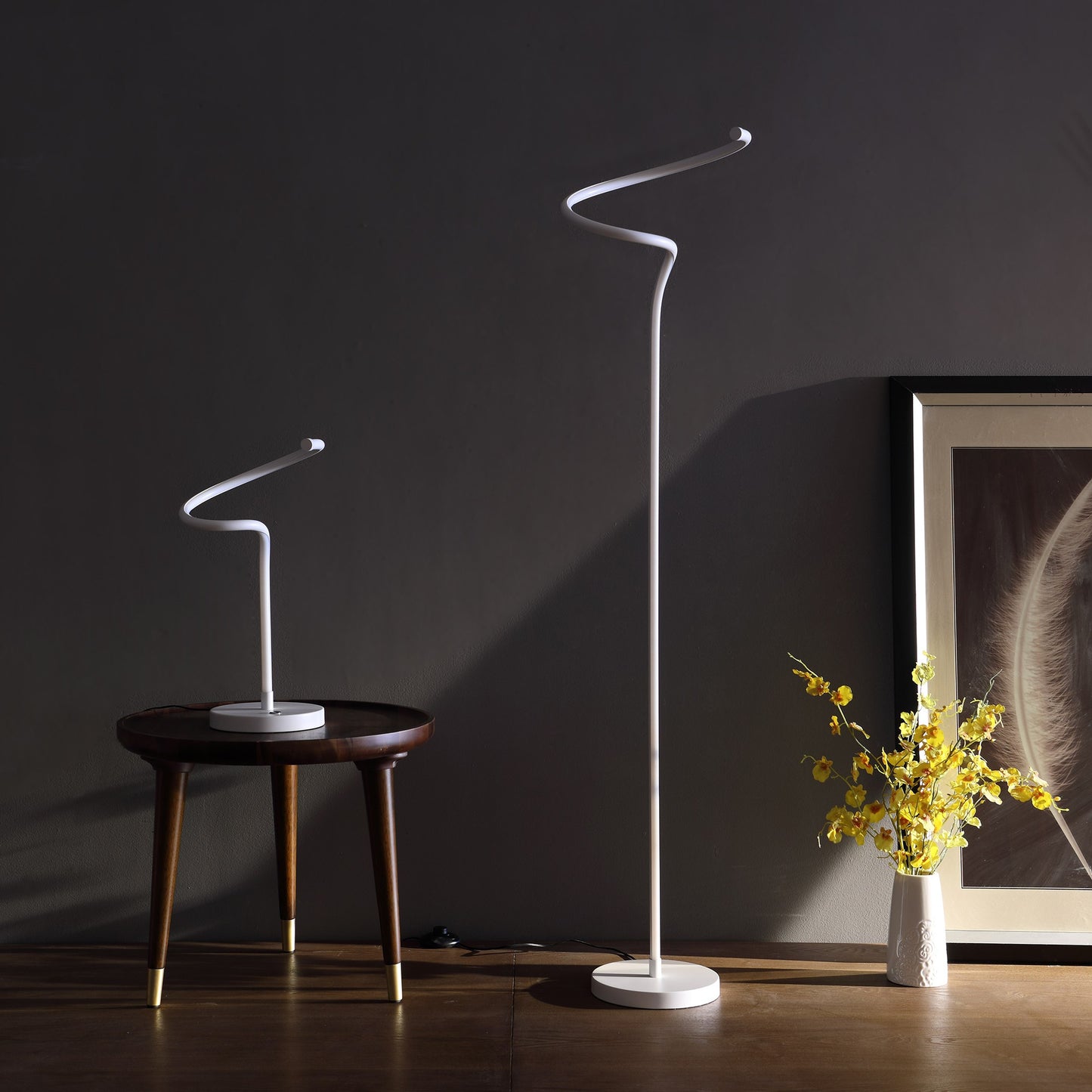 White Curvy Spiral Floor Lamp