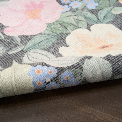 Nourison Botanical Charcoal & Multicolor Machine Washable Rug - Texture