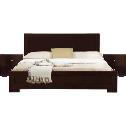 Moma Espresso Wood Platform King Bed w/ 2 Nightstands
