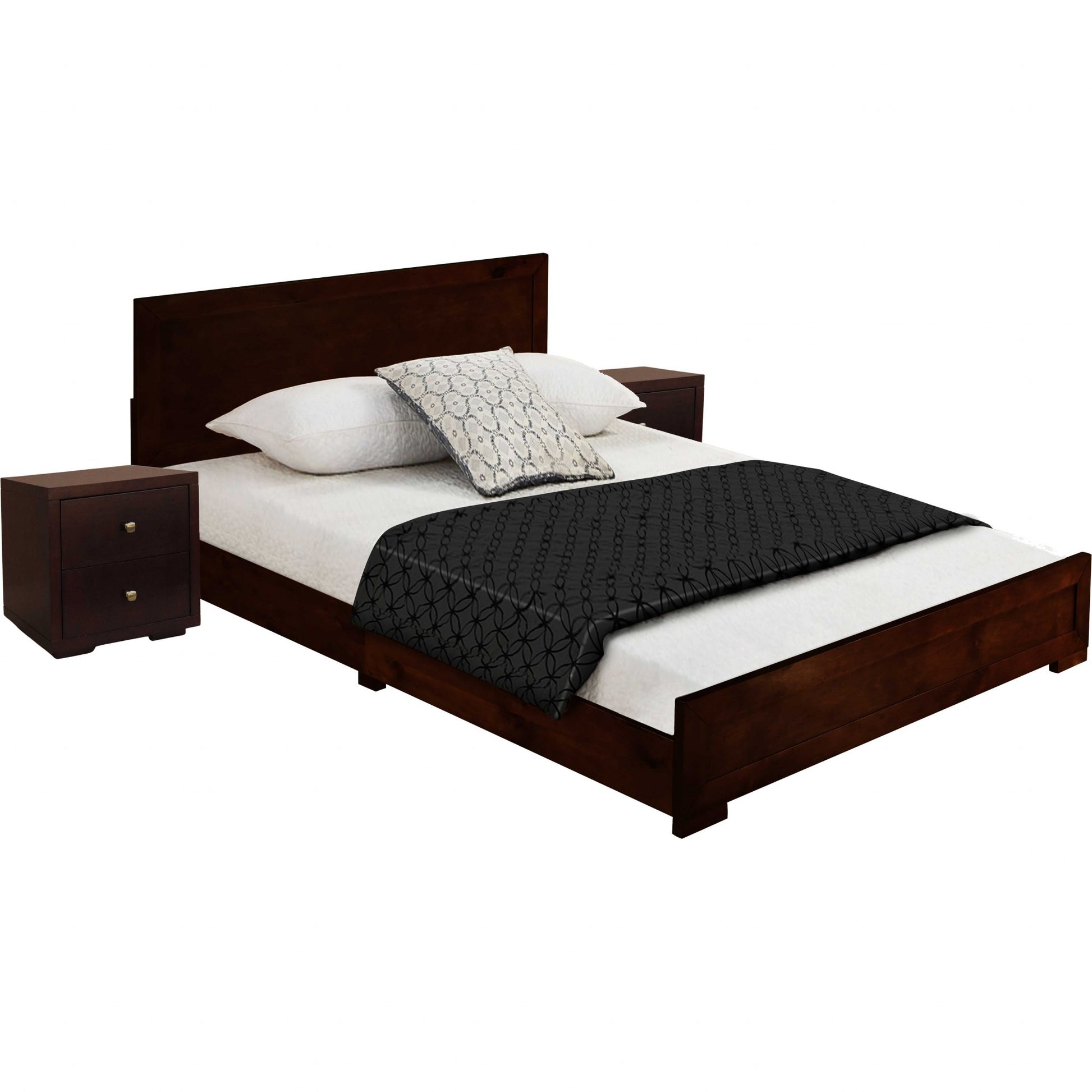 Moma Espresso Wood Platform King Bed w/ 2 Nightstands