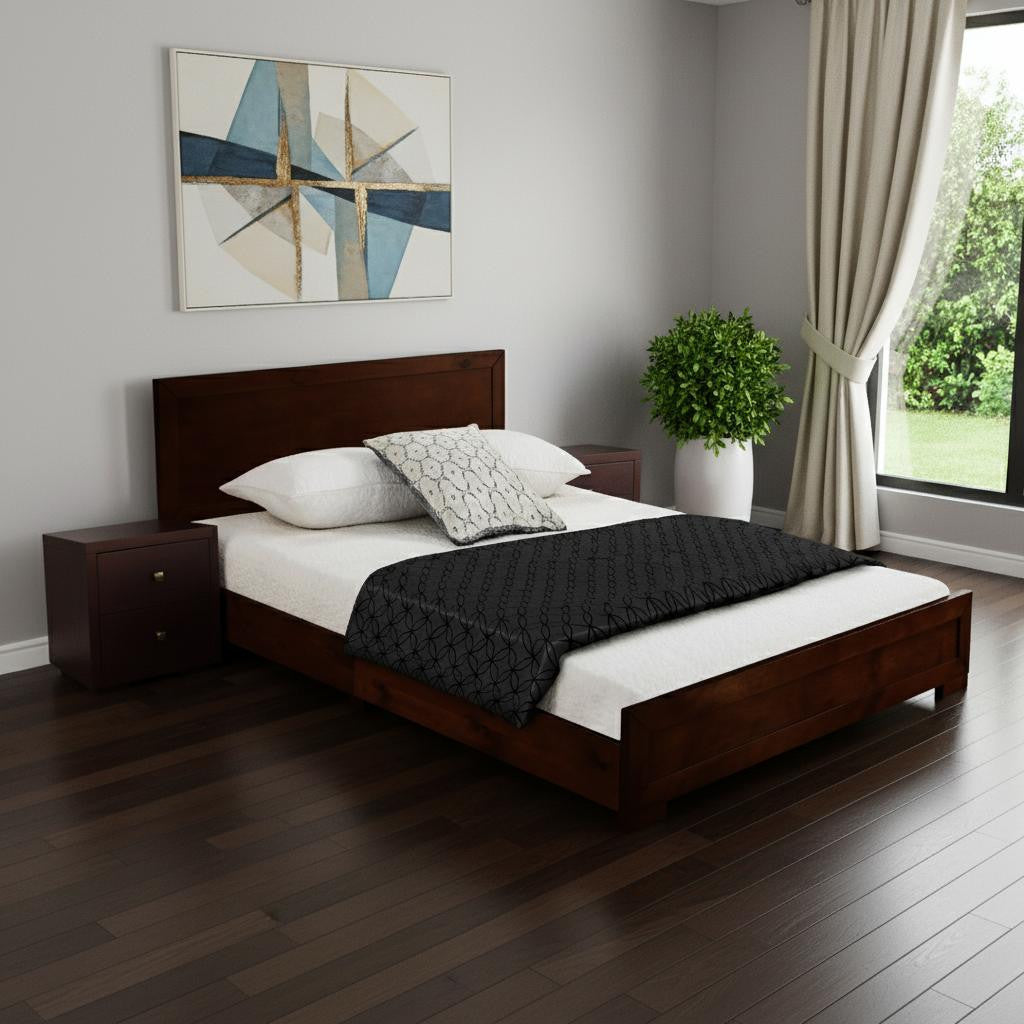 Moma Espresso Wood Platform King Bed w/ 2 Nightstands