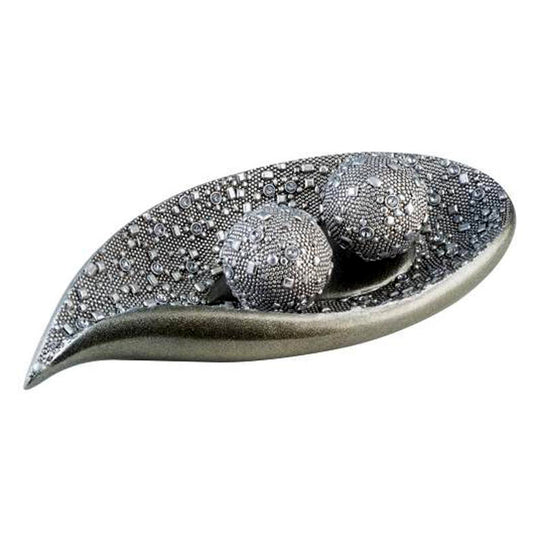 Silver Long Polyresin Decorative Bowl With Orbs