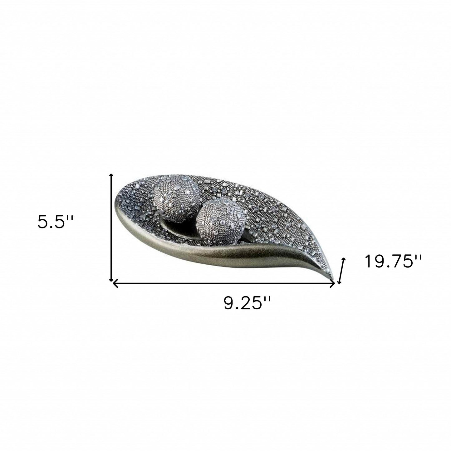 Silver Long Polyresin Decorative Bowl With Orbs