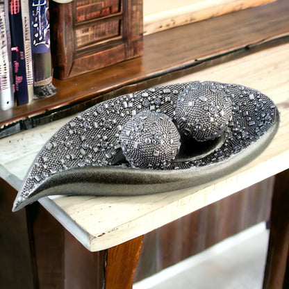 Silver Long Polyresin Decorative Bowl With Orbs