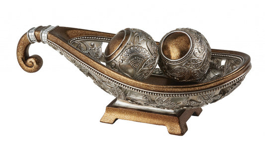 Gold & Silver Polyresin Decorative Bowl With Orbs
