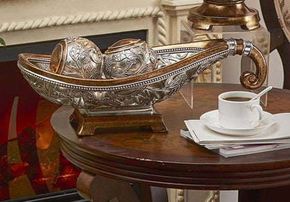 Gold & Silver Polyresin Decorative Bowl With Orbs