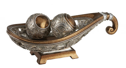 Gold & Silver Polyresin Decorative Bowl With Orbs