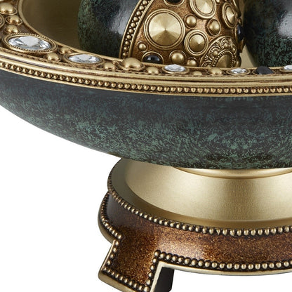 Marbleized Green & Gold Polyresin Decorative Bowl With Orbs