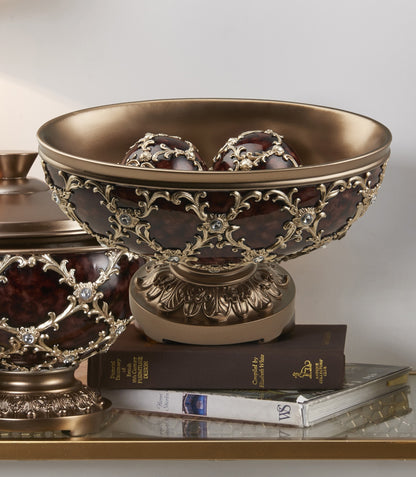 Matte Gold & Bling Polyresin Decorative Bowl With Orbs